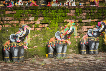 Elephant statues to worship in Thailand.