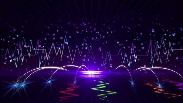 Seamless 3D abstract animation of vibration graph pulse or earthquake seismograph or polygraph in geometric square terrain wireframe with pulse background pattern measurement device