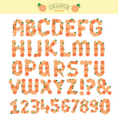 Orange special font, abc a-z capital headline letters, vector