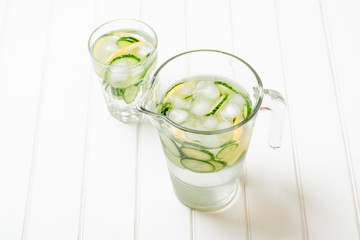 Water detox with cucumber and lemon.