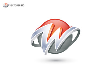 Abstract Letter W Logo - 3D Sphere Logo - obrazy, fototapety, plakaty