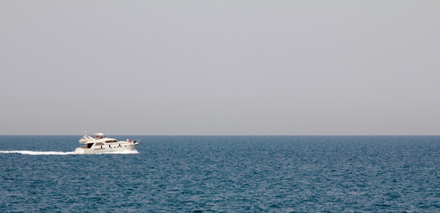A yacht at the Jumeirah beach area in Dubai, UAE