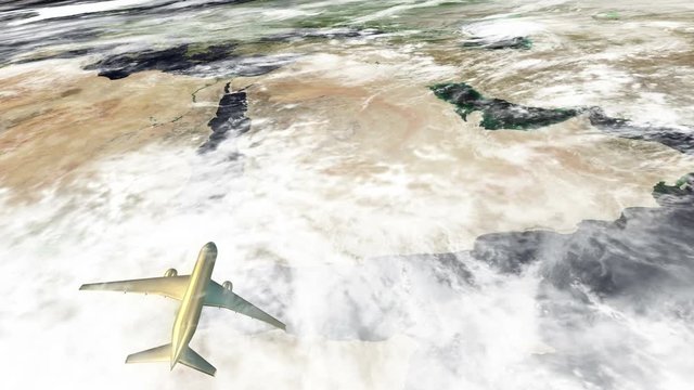golden airplane flying over saudi arabia and jeddah city