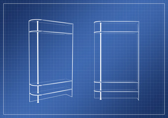 wardrobe on paper blueprint, 3D rendering