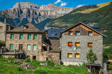 Torla town in Ordesa National pakr in the spanish pyrenees.