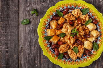 Oriental sweets with dates in assortment.