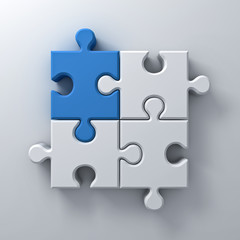 Blue jigsaw puzzle piece stand out from the crowd different concept on white wall background with shadow 3D rendering
