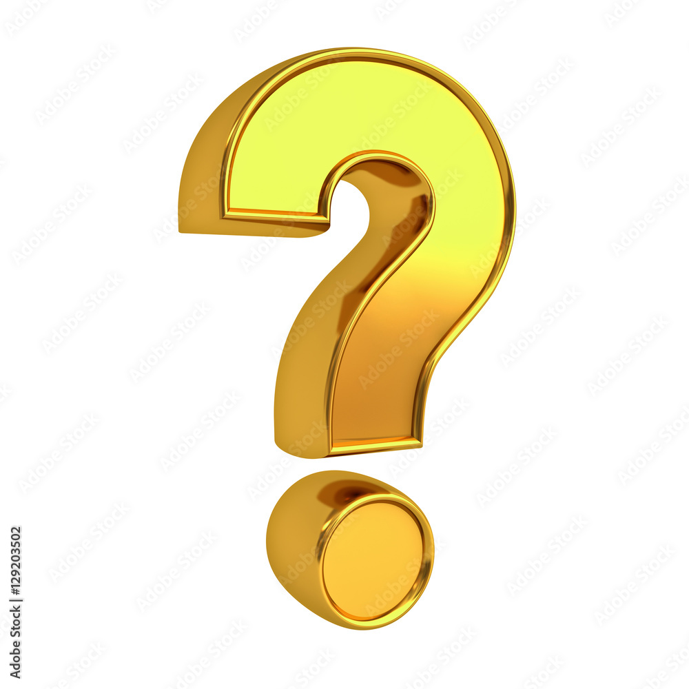 Fototapete gold question mark isolated over white background with reflection 3d rendering