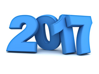 Happy new year 2017 3D blue text isolated over white background with reflection and shadow 3D rendering