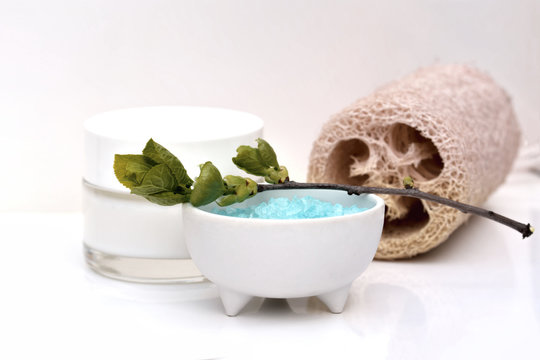 Natural cosmetics with sea salt. Spa concept.