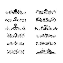 Floral decorative design element collection vintage style traced by hand from own sketch. Dividers set.