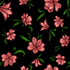 Floral seamless pattern. The effect of embroidery