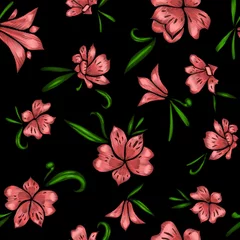 Tuinposter Floral seamless pattern. The effect of embroidery © artabramova
