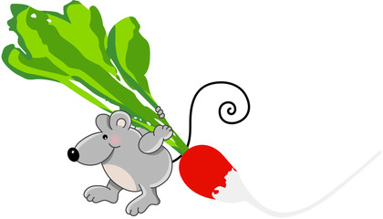 Little mouse carrying radish
