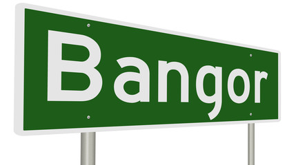 A 3d rendering of a green highway sign for Bangor, Maine