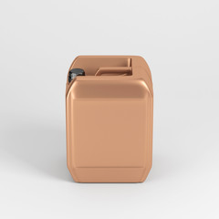Golden plastic canister jerrycan for motor oil and other, 3d rendering