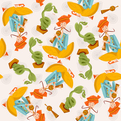 Indian snake charmer. Seamless background pattern.