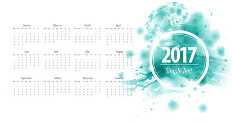 Calendar 2017 week starts from sunday blue