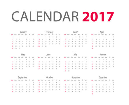 Calendar 2017 week starts from sunday blue