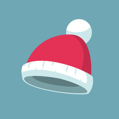 Cartoon winter hat isolated on blue background. Vector flat and simple style illustration template for Merry Christmas and Happy New Year art and design