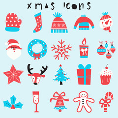 happy christmas icon set two tone