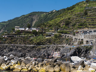 The fishing villages of Monterosso al Mare,Vernazza, Corniglia, Manorola and Riomaggiore of the Cinque Terra Liguria Italy.

