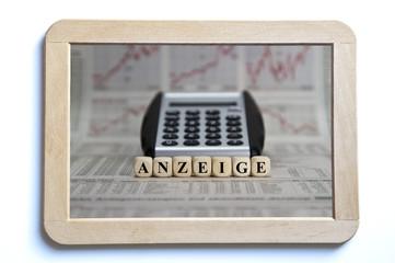 advertisement word built with letter cubes