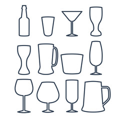 Vector illustration of beverage line icons.