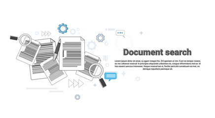 Paper Document Search Magnifying Glass Paperwork Business Web Banner Vector Illustration