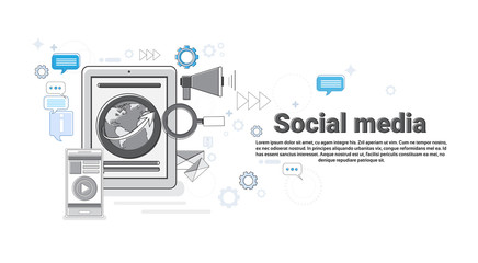 Social Media Network Internet Connection Communication Web Banner Vector Illustration