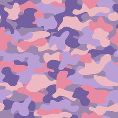 Camouflage seamless pattern in a purple, lilac and beige colors.