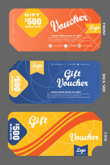 Blank of stylish gift voucher with case vector illustration to increase sales on dark blue and yellow background with lines.