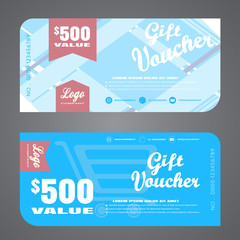 Blank of stylish gift voucher vector illustration to increase sales on light blue and blue background.