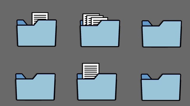 Different animation of folder icons and printed pages, loop and alpha channel