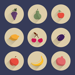 Set of flat design icons of fruits