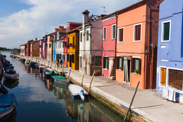 Colourfully painted houses on Burano, Venice, Italy.
