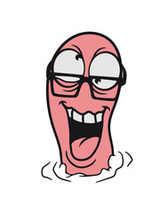 Worm creep ground hole hole comic cartoon crazy crazy insane horns funny laughter confused psycho stupid dumb idiot nerd geek cunning