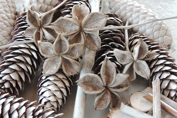 новогодний декор из белых шишек сосны  © zelinskaalla