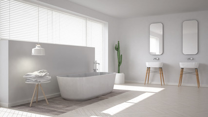 Fototapeta na wymiar Scandinavian bathroom, white minimalistic interior design