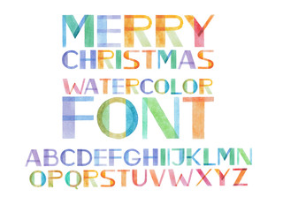 Colorful watercolor aquarelle font type handwritten hand draw abc alphabet letters