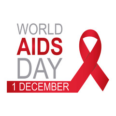 World AIDS Day vector, red ribbon on the right, gray and red tex
