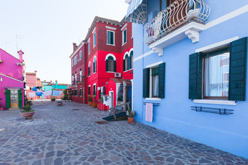 Colourfully painted houses on Burano, Venice, Italy.
