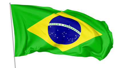 National flag of Brazil with flagpole