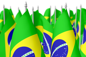 Many small brazilian flags, selective focus