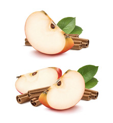 Red apple cinnamon sticks set isolated on white background © yggdrasil