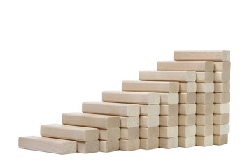 wooden game jenga tower on a white background