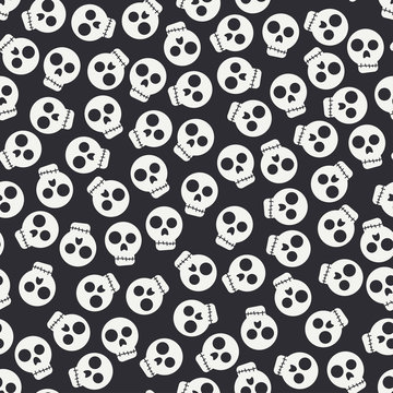 Seamless monochrome flat pattern with human skulls silhouette. Vector illustration. Elements for design. Skull. Graphic texture for design and wallpaper. Halloween. Day of the dead. Gothic rock style.