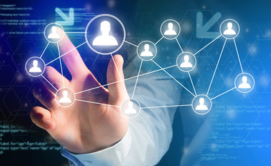 Concept of professional contact relationship with icon around a