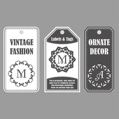 Vector frames design. Vintage set of ornamental tags. Eastern decor with monograms. Template labels for cards.