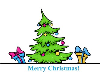 Christmas tree gifts cartoon illustration isolated image

